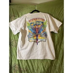 Vintage 80s Hawaiian‎ Tropic SCRUB SHIRT Colorful Parrot Bird Mens Large READ